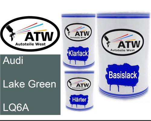 Audi, Lake Green, LQ6A: 500ml Lackdose + 500ml Klarlack + 250ml Härter - Set, von ATW Autoteile West.